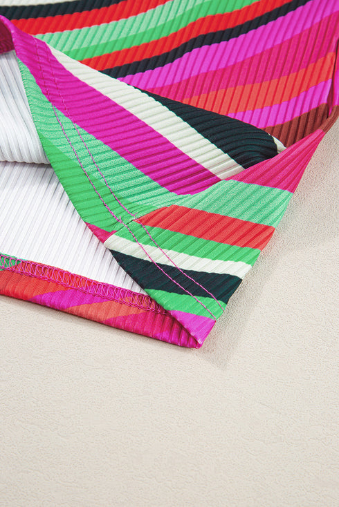 Wavy Striped Buttoned V Neck Tank Top