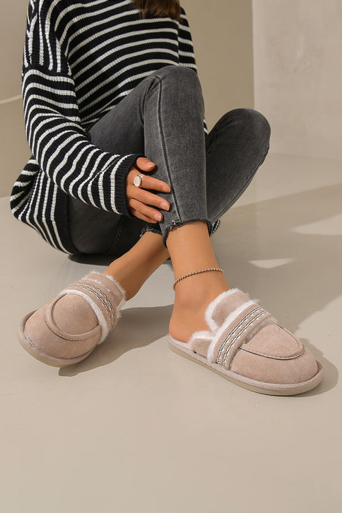 Wavy Striped Suede Texture Plush Lined Slippers