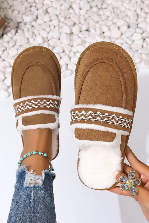 Wavy Striped Suede Texture Plush Lined Slippers