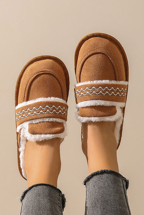 Wavy Striped Suede Texture Plush Lined Slippers