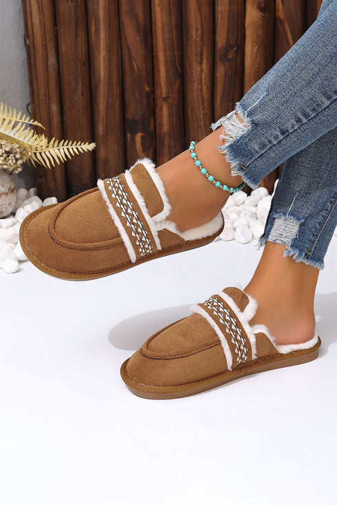 Wavy Striped Suede Texture Plush Lined Slippers