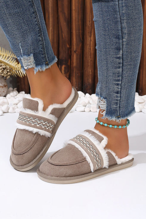 Wavy Striped Suede Texture Plush Lined Slippers