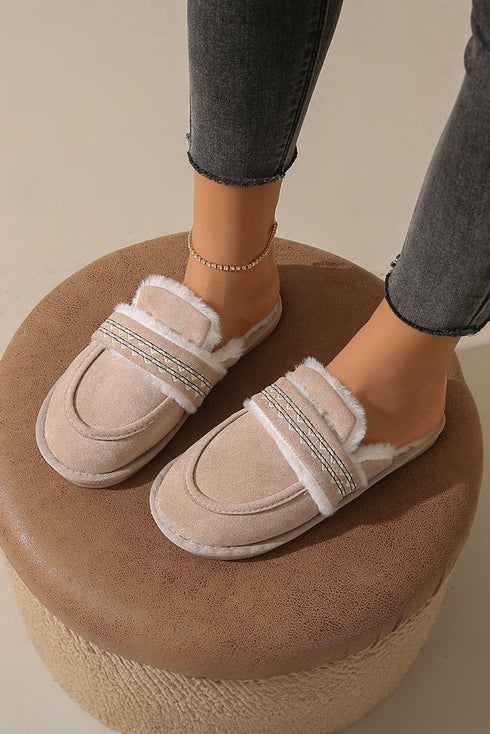 Wavy Striped Suede Texture Plush Lined Slippers