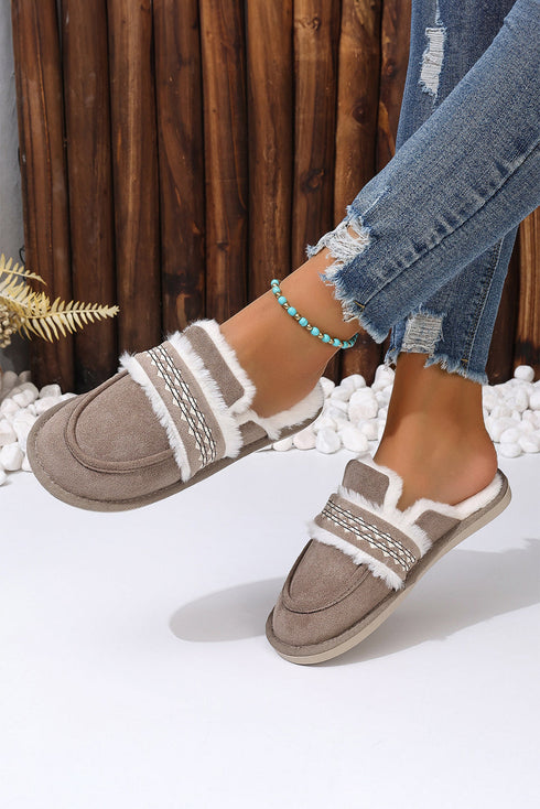 Wavy Striped Suede Texture Plush Lined Slippers