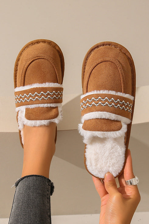 Wavy Striped Suede Texture Plush Lined Slippers