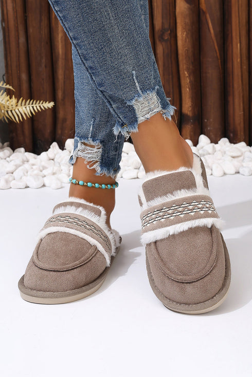 Wavy Striped Suede Texture Plush Lined Slippers