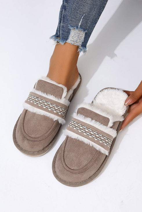 Wavy Striped Suede Texture Plush Lined Slippers