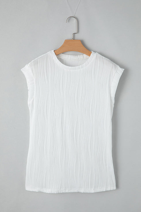 Wavy Texture Cap Sleeve Top