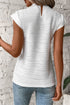 Wavy Textured Mock Neck Cap Sleeve Stretch Top