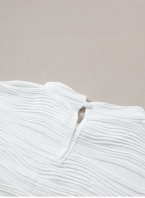 Wavy Textured Mock Neck Cap Sleeve Stretch Top