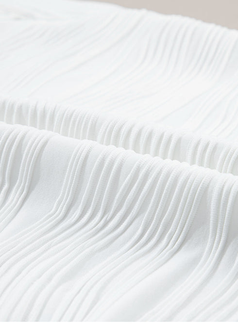 Wavy Textured Mock Neck Cap Sleeve Stretch Top