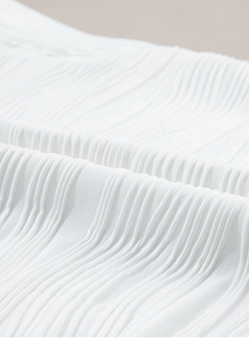 Wavy Textured Mock Neck Cap Sleeve Stretch Top
