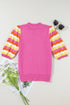 Wavy Textured Puff Sleeve High Neck Pullover Sweater