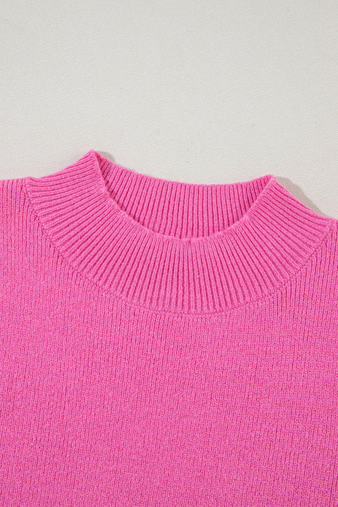 Wavy Textured Puff Sleeve High Neck Pullover Sweater