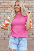 Wavy Textured Puff Sleeve High Neck Pullover Sweater