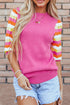 Wavy Textured Puff Sleeve High Neck Pullover Sweater