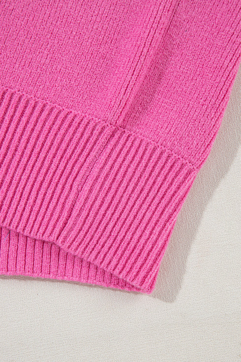 Wavy Textured Puff Sleeve High Neck Pullover Sweater