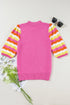 Wavy Textured Puff Sleeve High Neck Pullover Sweater