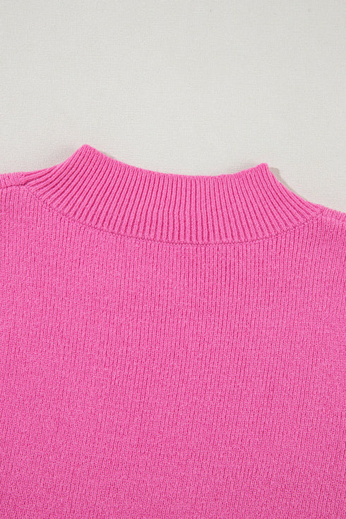 Wavy Textured Puff Sleeve High Neck Pullover Sweater