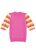 Wavy Textured Puff Sleeve High Neck Pullover Sweater