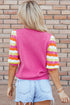 Wavy Textured Puff Sleeve High Neck Pullover Sweater