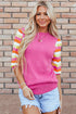 Wavy Textured Puff Sleeve High Neck Pullover Sweater