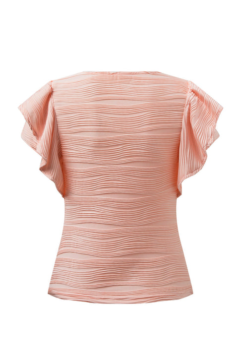 Wavy Textured Ruffle Sleeve Top
