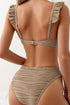 Wavy Textured Ruffled Straps Twist Bikini Swimsuit