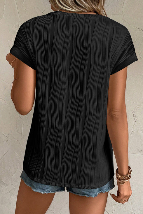 Wavy Textured Solid Minimalist Stretch Tee