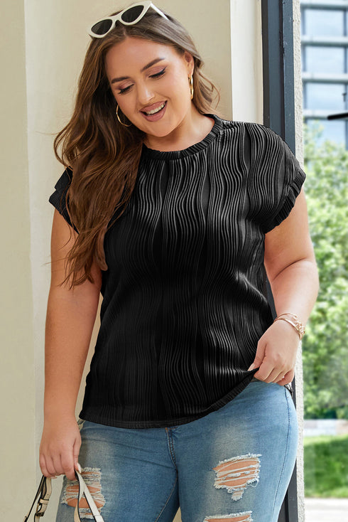 Wavy Textured Solid Minimalist Stretch Tee