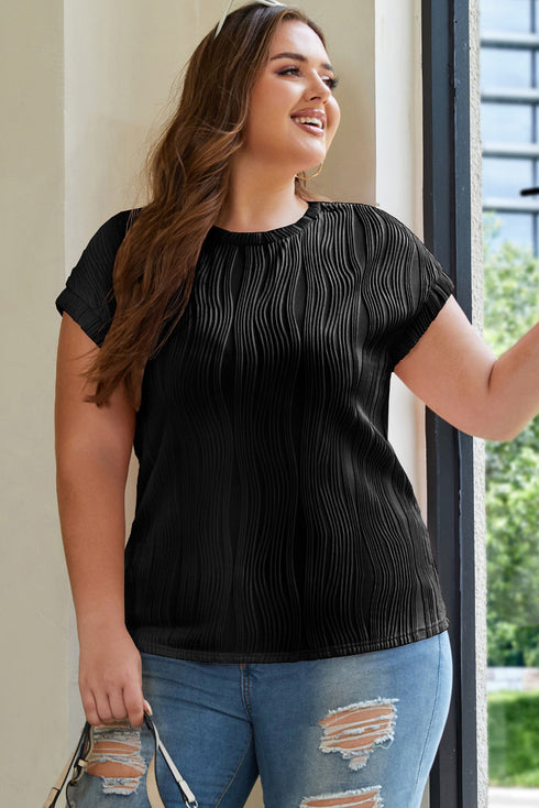 Wavy Textured Solid Minimalist Stretch Tee