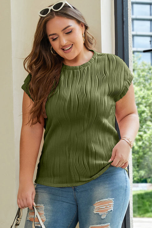 Wavy Textured Solid Minimalist Stretch Tee