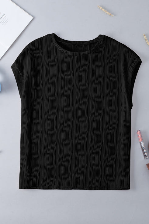 Wavy Textured Solid Minimalist Stretch Tee