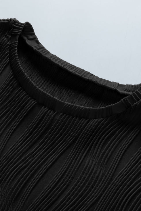 Wavy Textured Solid Minimalist Stretch Tee