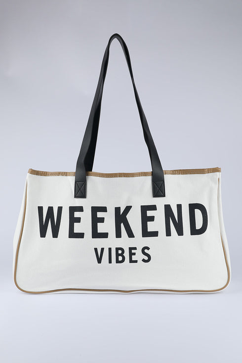 Weekend Vibes Graphic Print Structured Canvas Tote