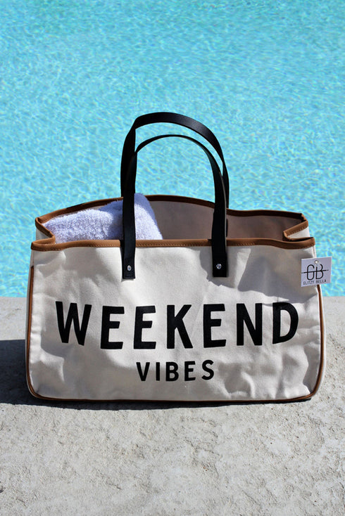 Weekend Vibes Graphic Print Structured Canvas Tote