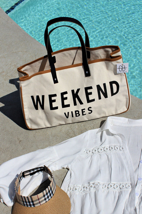 Weekend Vibes Graphic Print Structured Canvas Tote