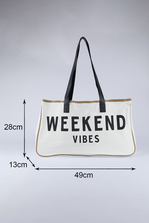 Weekend Vibes Graphic Print Structured Canvas Tote