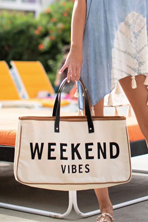 Weekend Vibes Graphic Print Structured Canvas Tote
