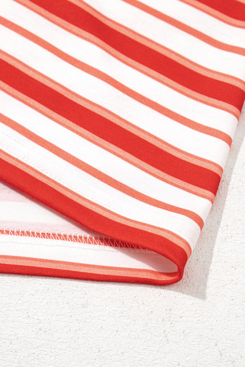 Weekend Vibes Striped Contrast Collar Raglan Sleeve Oversized Tee