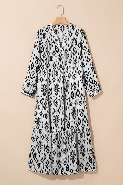 Western Abstract Geometric Printed Maxi Dress
