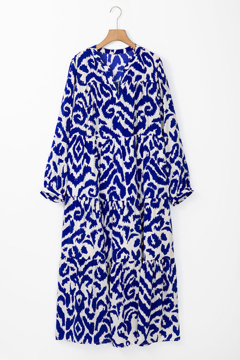 Western Abstract Geometric Printed Maxi Dress