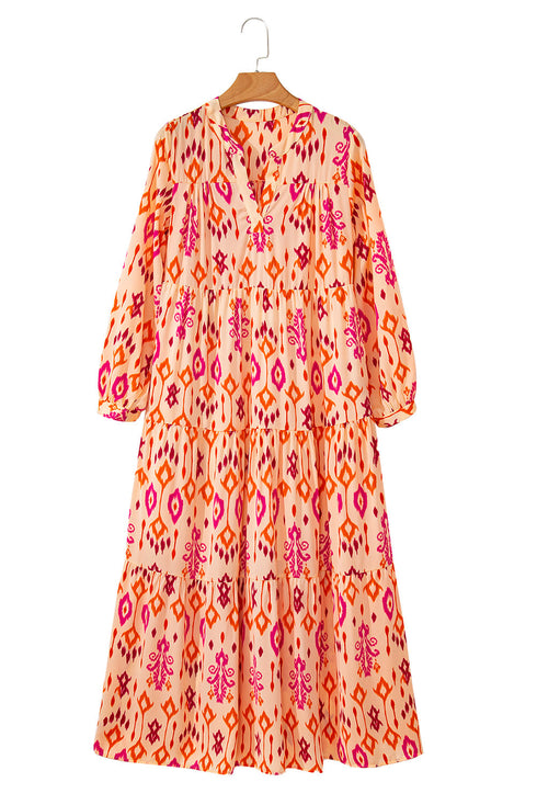 Western Abstract Geometric Printed Maxi Dress