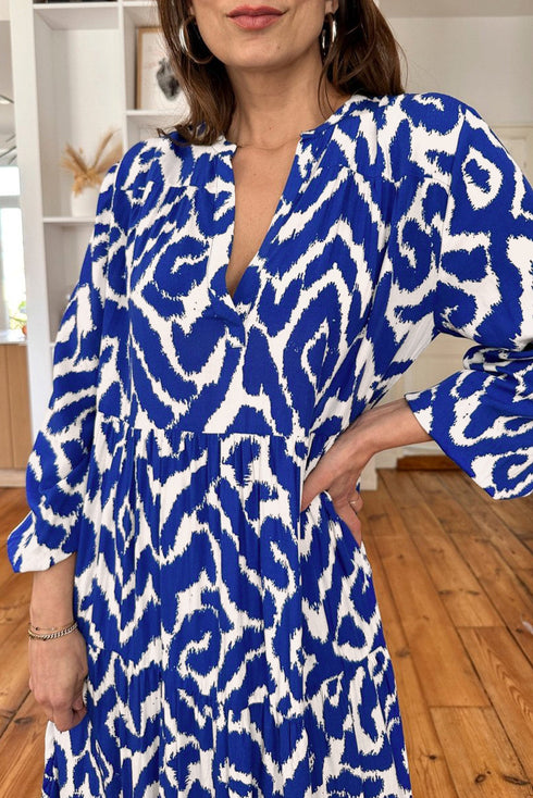 Western Abstract Geometric Printed Maxi Dress