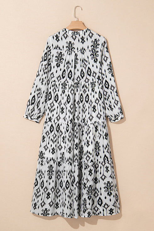 Western Abstract Geometric Printed Maxi Dress
