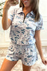 Western Abstract Print Polo Collar Short Set