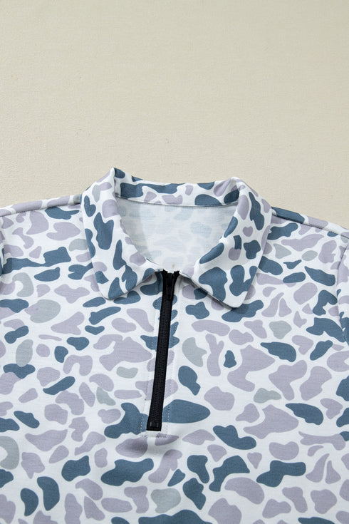 Western Abstract Print Polo Collar Short Set