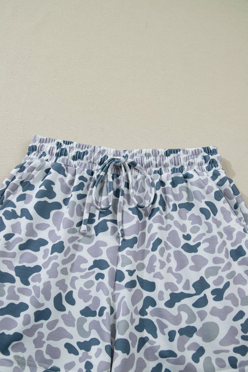 Western Abstract Print Polo Collar Short Set