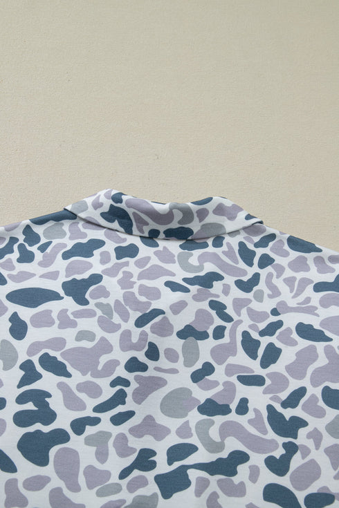 Western Abstract Print Polo Collar Short Set