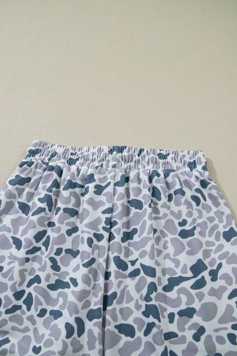 Western Abstract Print Polo Collar Short Set